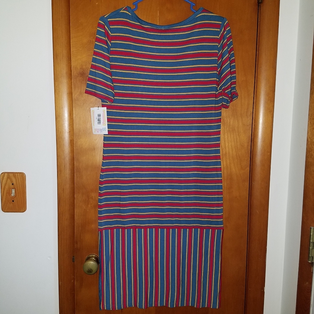 LuLaRoe Stripe Blue, Yellow & Red Julia Dr…